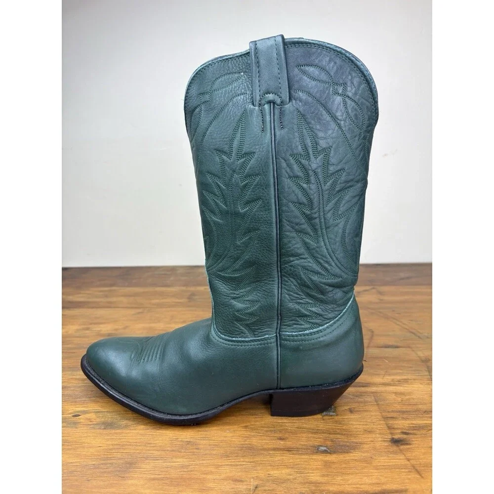 Rare Vintage Nocona Emerald Green Leather Cowboy Boots 9.5D Western Pull On USA